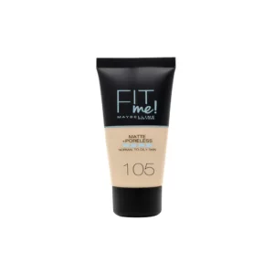 Maybelline Base De Maquillaje Fit Me Mate y Afinaporos Tono 105 Natural Ivory Calca Tu Tono y Textura Pieles Muy Claras - 30ml